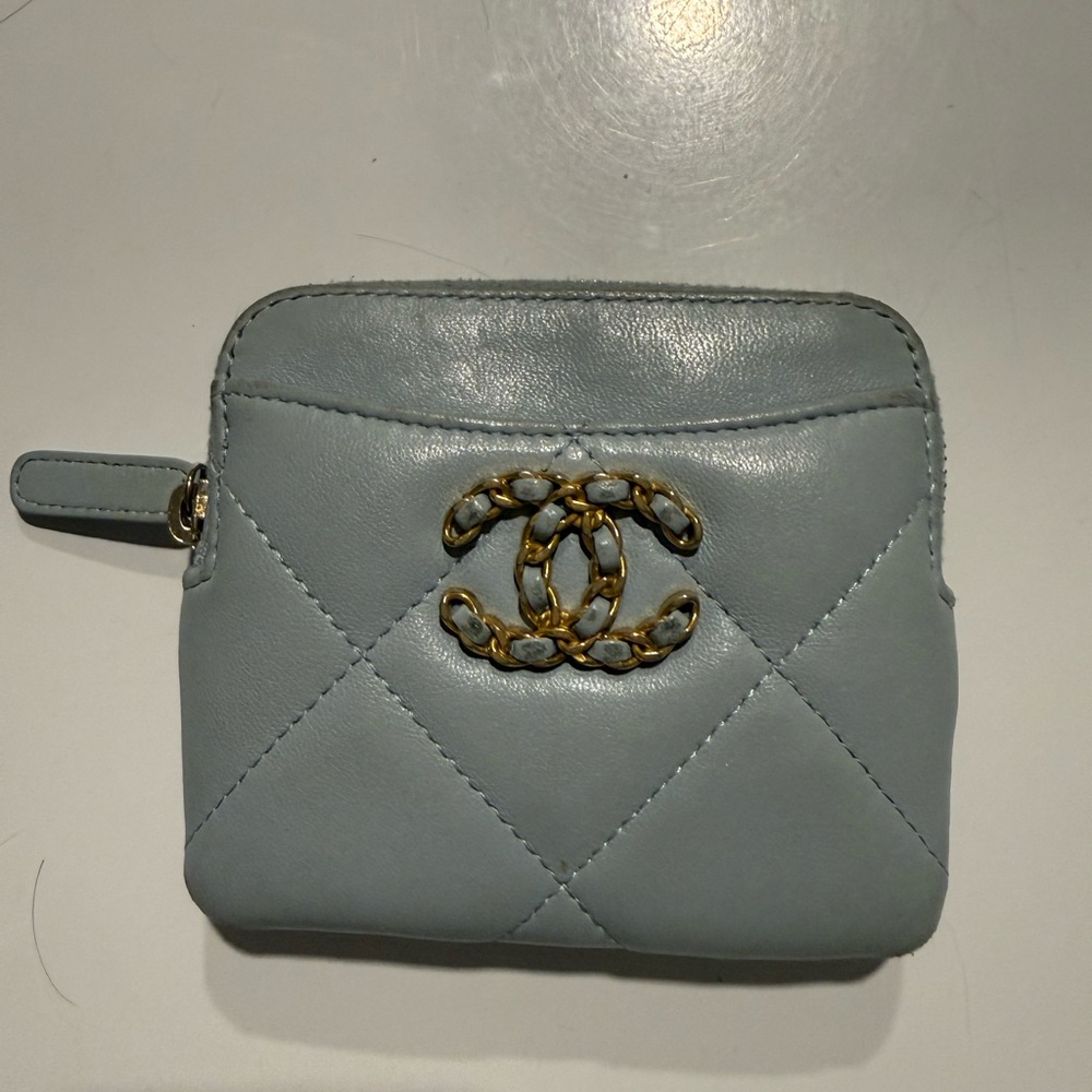 CHANEL Light Blue Quilted Leather Wallet